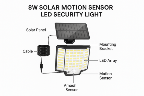 8W Solar Motion Sensor LED Security Light – Outdoor Wall Mount