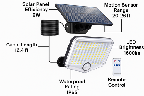 6W Solar Motion Sensor LED Security Light – Outdoor Wall Mounted