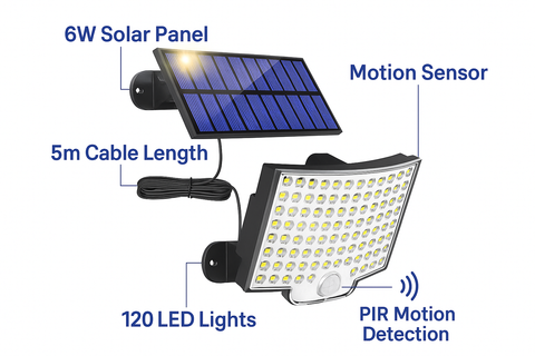 6W LED Motion Sensor Solar Security Wall Light – Outdoor Waterproof