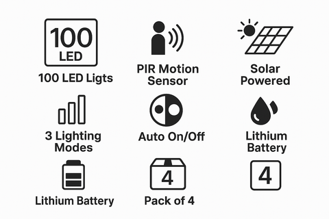 Pack of 4 100 LEDs Solar Powered Wall Lights