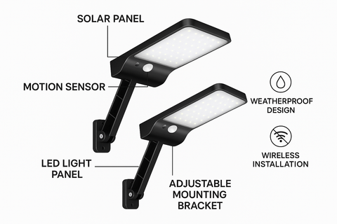 2 x 6W LED Motion Sensor Solar Security Lights – Outdoor Wall Set