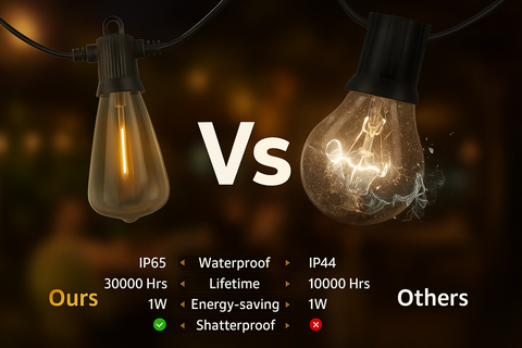 100ft Outdoor String Lights with LED Filament Vintage Bulbs