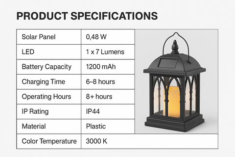 Outdoor Hanging Lantern with Flickering LED Solar Powered 27cm Garden Lamp