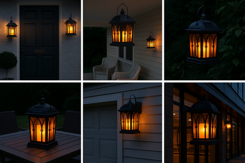 Outdoor Hanging Lantern with Flickering LED Solar Powered 27cm Garden Lamp