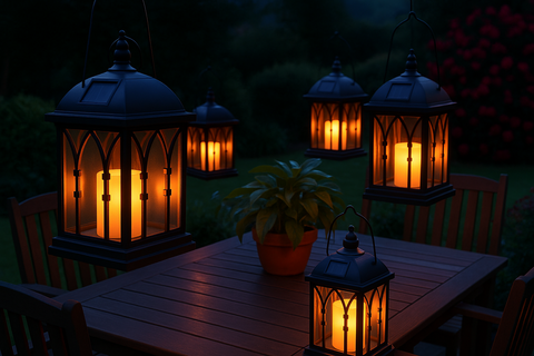 Outdoor Hanging Lantern with Flickering LED Solar Powered 27cm Garden Lamp
