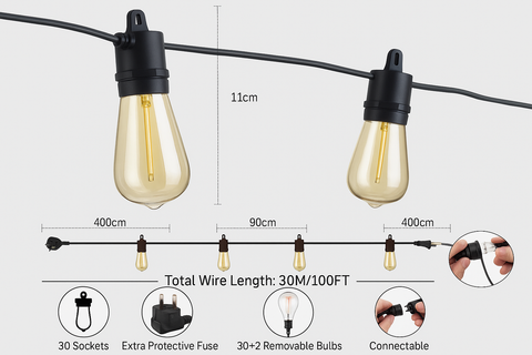 IP65 Weatherproof Festoon Outdoor Lights 30M