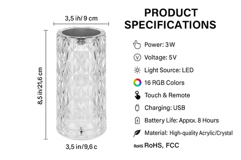Diamond LED Table Touch Lamp - Elegant Modern Crystal Light