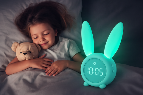 Kids Alarm Clock, Girls and Boys Alarm Clock Digital for Bedroom, Rabbit Alarm Clock, LED Wake Up Light Girls Alarm Clock, Bedside Clock