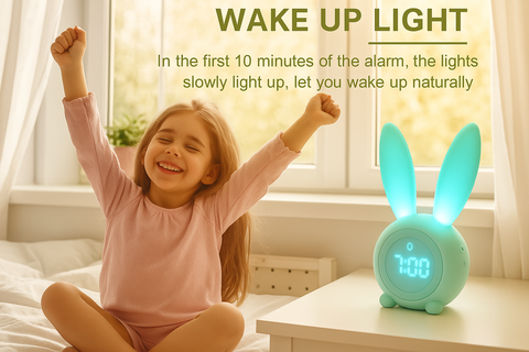 Kids Alarm Clock, Girls and Boys Alarm Clock Digital for Bedroom, Rabbit Alarm Clock, LED Wake Up Light Girls Alarm Clock, Bedside Clock