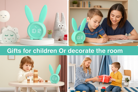 Kids Alarm Clock, Girls and Boys Alarm Clock Digital for Bedroom, Rabbit Alarm Clock, LED Wake Up Light Girls Alarm Clock, Bedside Clock