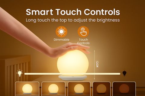 LED Touch Control Night Light for Kids - 8 RGB Colors, USB Rechargeable