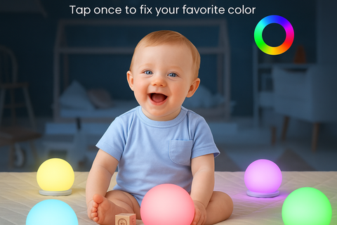LED Touch Control Night Light for Kids - 8 RGB Colors, USB Rechargeable