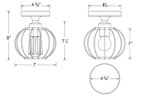 Industrial crystal Semi-Flush Ceiling Light