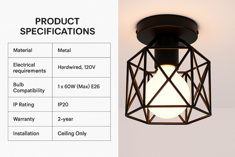 Industrial Black Vintage Style – Semi Flush Mount Ceiling Light