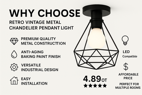 Retro Vintage Metal Chandelier Pendant Light – Warm White Flush Ceiling Fixture