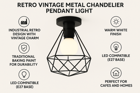 Retro Vintage Metal Chandelier Pendant Light – Warm White Flush Ceiling Fixture