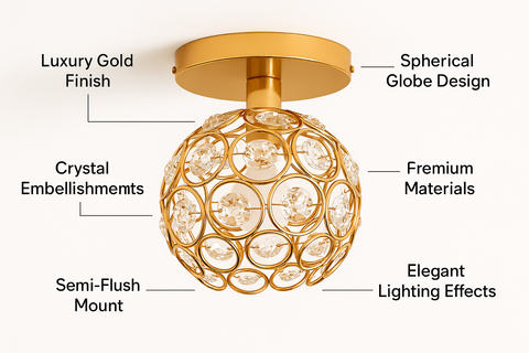 Modern Gold Globe Ceiling Light – Round Metal Shade