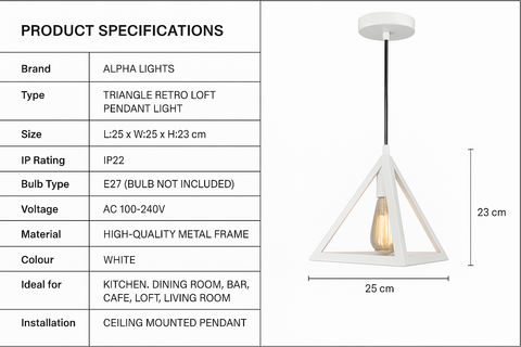 Triangle Retro Loft Pendant Light – Vintage Industrial Ceiling Lamp – E27 Base