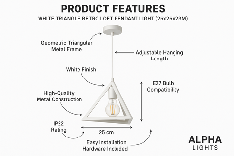 Triangle Retro Loft Pendant Light – Vintage Industrial Ceiling Lamp – E27 Base