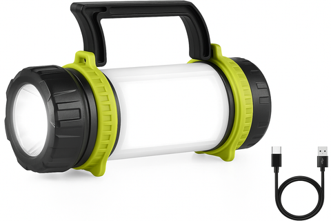 Camping Light Rechargeable, Torch LED Super Bright Rechargeable, Dimmable 5 Modes Camping Lantern Torch with Power Bank, 500lm Rechargeable Camping Torch for Power Cuts, Emergency, USB C Cable