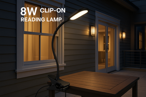 8W Clip-On Reading Lamp with Adapter – Flexible USB Desk Light