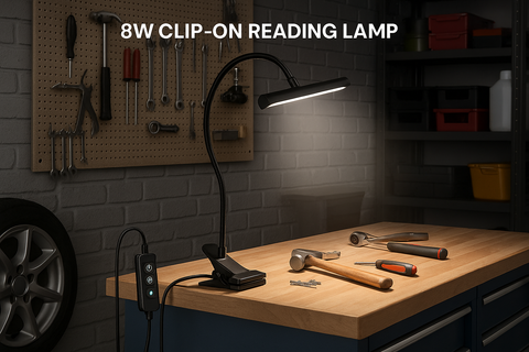 8W Clip-On Reading Lamp with Adapter – Flexible USB Desk Light