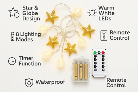 20m Battery Operated Fairy Lights Warm White LED String Lights