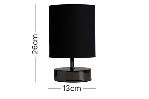 Touch Table Lamp – Dimmable Bedside Light with Black Lampshade
