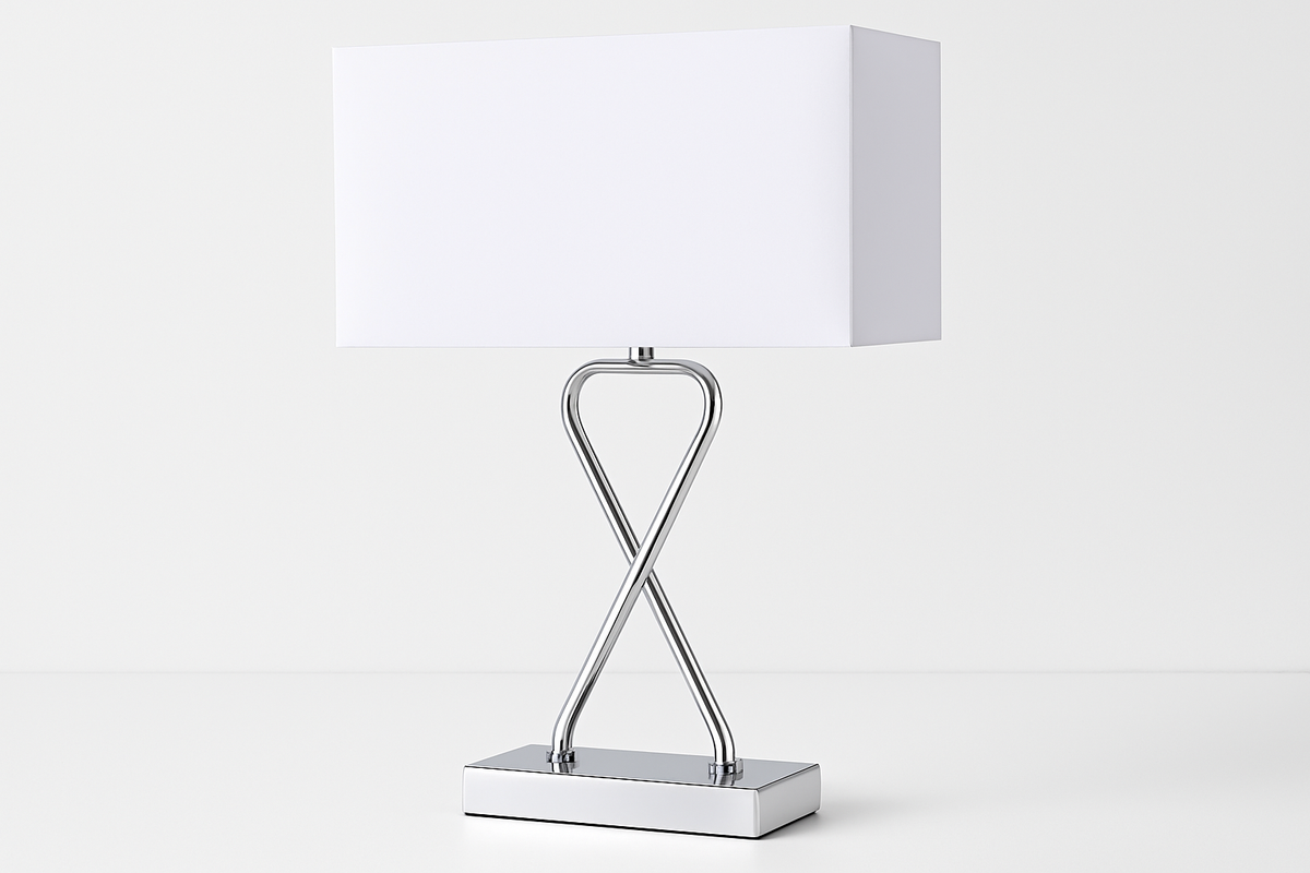 Hourglass Table Lamp – Chrome Finish with Rectangle Shade