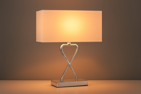 Hourglass Table Lamp – Chrome Finish with Rectangle Shade