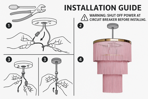Modern Polished Brass Pink Tassel Ceiling Light Shade