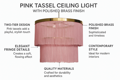 Modern Polished Brass Pink Tassel Ceiling Light Shade