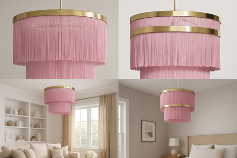 Modern Polished Brass Pink Tassel Ceiling Light Shade