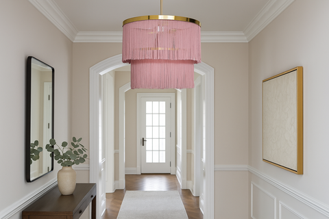 Modern Polished Brass Pink Tassel Ceiling Light Shade