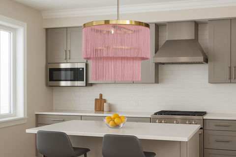 Modern Polished Brass Pink Tassel Ceiling Light Shade