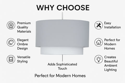 Pair of Grey Ombre 2-Tier Ceiling Light Shades – Easy Fit