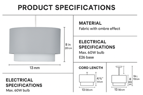 Pair of Grey Ombre 2-Tier Ceiling Light Shades – Easy Fit