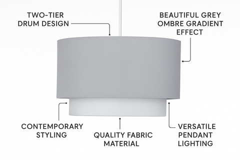Pair of Grey Ombre 2-Tier Ceiling Light Shades – Easy Fit