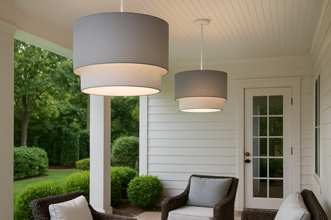 Pair of Grey Ombre 2-Tier Ceiling Light Shades – Easy Fit