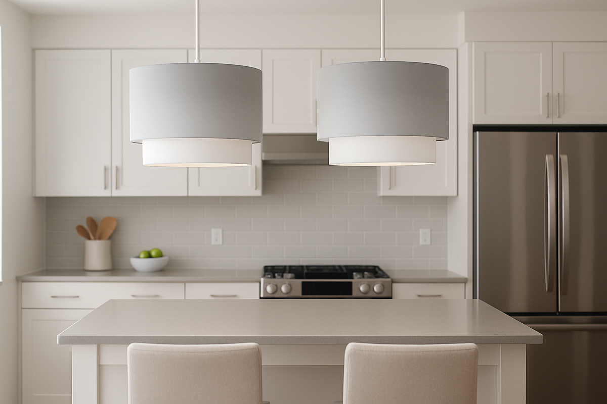 Pair of Grey Ombre 2-Tier Ceiling Light Shades – Easy Fit