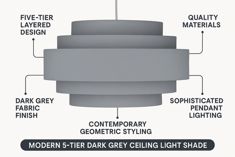 Modern 5-Tier Dark Grey Ceiling Light Shade – Easy Fit