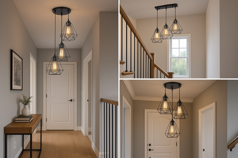 Industrial Metal Cage Pendant Light – LED Hanging Retro Ceiling Lamp