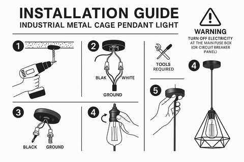 Industrial Metal Cage Pendant Light – LED Hanging Retro Ceiling Lamp