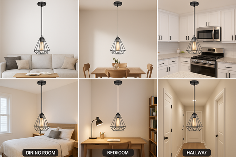 Industrial Metal Cage Pendant Light – LED Hanging Retro Ceiling Lamp