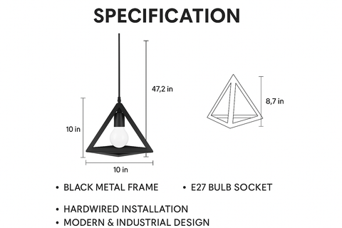 Triangle Retro Loft Pendant Light – Vintage Industrial Ceiling Lamp – E27 Base