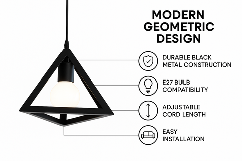 Triangle Retro Loft Pendant Light – Vintage Industrial Ceiling Lamp – E27 Base