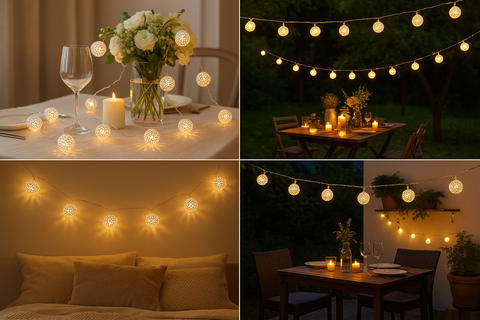 Set of 3 Moroccan Fairy String Lights – Battery Operated – 30 Warm White LEDs