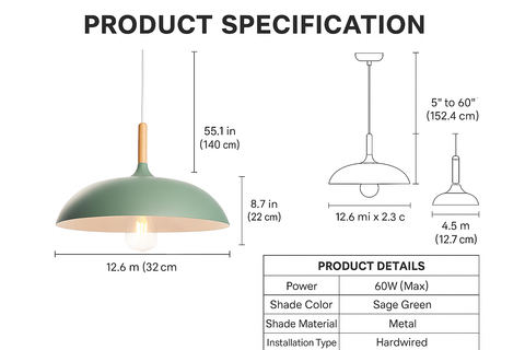 Modern Industrial Pendant Light – Green Kitchen Island Ceiling Lamp
