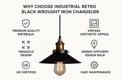 Industrial Retro Black Wrought Iron Chandelier – Adjustable Metal Pendant Light