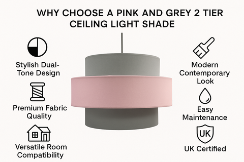 Pink and Grey 2-Tier Ceiling Light Shade – Easy Fit Pendant